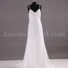 Empire Slim A-line Spaghetti Straps V-neck Sweep Train Allover Sequined Chiffon Wedding Dresses