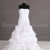 Stunning Trumpet Strapless Beaded Asymmetrical Ruched Jeweled Tiered Ruffles Chapel Train Organza Wedding Dresses