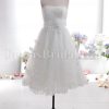 Short Tea-length A-line Strapless Beaded Appliques Ruched Floral Belt Bowknot Tulle Lace Wedding Dresses