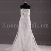 Fit-and-Flare Strapless Beaded Allover Appliques Jeweled Ribbon Sweep Train Lace over Satin Wedding Dresses