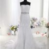 Trumpet Scalloped Sweetheart Beaded Appliques Jeweled Belt Chapel Train Lace over Satin Wedding Dresses