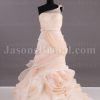 Ball Gown Illusion One-shoulder Ruched Belt Asymmetrical Layers Swirls Chapel Train Organza Wedding Dresses