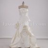 Dramatic A-line Frilled Strapless Pleated Bodice Belt Sweep Train Layered Organza Satin Wedding Dresses