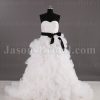 Ball Gown Sweetheart Ruched Bodice Belt Ruffled Swirls Chapel Train Organza Wedding Dresses