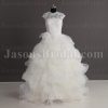 Ball Gown Sleeveless Illusion Lace Bateau Neckline Ruffles Floor Length Tulle Wedding Dresses