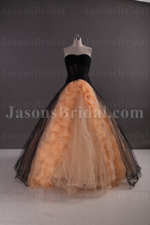 Two-tone Ball Gown Sweetheart Illusion Waistline Open Front Ruffled Sweep Train Tulle Organza Wedding Dresses