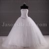 Ball Gown Strapless Beaded Allover Lace Bodice Basque Waist Chapel Train Tulle Wedding Dresses