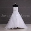 A-line Sweetheart Beaded Appliques Jeweled Ribbon Dropped Sweep Train Organza over Satin Wedding Dresses