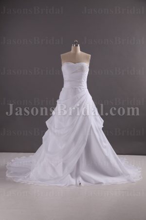 A-line Sweetheart Beaded Ruched Asymmetrical Draped Corset Chapel Train Chiffon Wedding Dresses