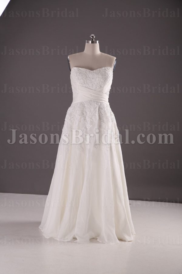 A-line Sweetheart Beaded Appliques Crossed Ruched Belts Floor Length Organza Wedding Dresses