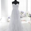 Elegant A-line Scalloped Appliqued Sweetheart Ruched Belt Sweep Train Tulle Lace Wedding Dresses