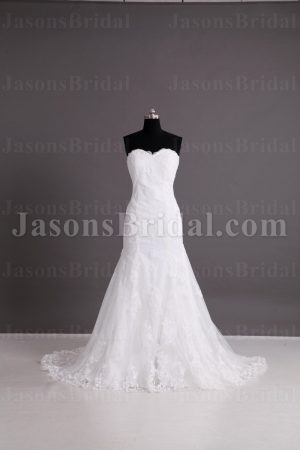 Fit-and-Flare Sweetheart Allover Appliques Jeweled Zipper Up Back Sweep Train Tulle Lace Wedding Dresses