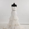 Fit-and-Flare Sweetheart Ruched Asymmetrical Pleated Jeweled Ribbon Layered Sweep Train Tulle Wedding Dresses