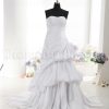 A-line Sweetheart Beaded Appliques Asymmetrical Pleated Bustled Chapel Train Satin Wedding Dresses