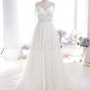 Empire A-line Spaghetti Sweetheart Jeweled Embellished Flowers Sweep Train Tulle Wedding Dresses