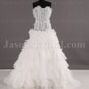 Fit-and-Flare Frilled Sweetheart Beaded Sheer Bodice Sweep Train Tiered Ruffled Organza Wedding Dresses