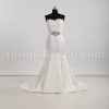 Trumpet Scalloped Sweetheart Lace Bodice Jeweled Belt Pleated Sweep Train Satin Wedding Dresses