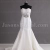 Trumpet Scalloped Sweetheart Lace Sheer Bodice Jeweled Belt Pleated Sweep Train Satin Wedding Dresses