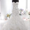 Glamorous Trumpet Sweetheart Allover Beaded Adorned Flowers Chapel Train Tufted Organza Wedding Dresses