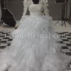 Ball Gown Sweetheart Beaded Appliqued Ruched Belt Chapel Train Ruffled Tulle Wedding Dresses with Long Sheer Sleeve Bolero