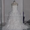 Glamorous Ball Gown Strapless Beaded Appliques Ruched Chapel Train Bustled Organza Wedding Dresses