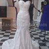 Trumpet Sweetheart Ruched Asymmetrical Pleated Beaded Embroidered Sweep Train Satin Wedding Dresses