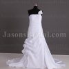 Fit-and-Flare Floral Spaghetti One-shoulder Ruched Asymmetrical Pleated Side Bustled Sweep Train Satin Wedding Dresses