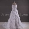 Stunning A-line Sweetheart Flowers Embellished Ruched Lace Appliques Low Back Chapel Train Organza Wedding Dresses