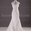 Elegant Fit-and-Flare Queen Anne Neckline Keyhole Back Sweep Train Lace over Satin Wedding Dresses