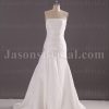 Elegant Trumpet Strapless Ruched Asymmetrical Pleated Side Jeweled Sweep Train Taffeta Wedding Dresses