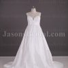 Elegant A-line Spaghetti Sweetheart Ruched Waistband Sweep Train Taffeta Wedding Dresses