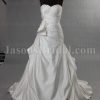 Fit-and-Flare Sweetheart Ruched Asymmetrical Pleated Adorned Flowers Beaded Appliques Side Draped Sweep Train Bubble Hem Satin Wedding Dresses