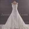 Fit-and-Flare Cap Sleeves Allover Appliques Chapel Train Tulle Lace over Satin Wedding Dresses