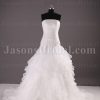 Fit-and-Flare Strapless Beaded Dropped Waist Tiered Layers Sweep Train Organza Satin Wedding Dresses