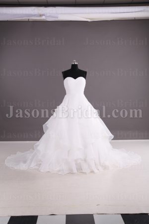 Dramatic Ball Gown Sweetheart Asymmetrical Ruched Layered Sweep Train Organza Wedding Dresses