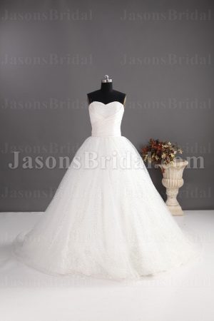 Dramatic Ball Gown Sweetheart Beaded Crossed Ruched Sequined Skirt Sweep Train Tulle Wedding Dresses