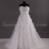 Empire A-line Sweetheart Beaded Adorned Flowers Ribbon Sweep Train Tulle over Satin Wedding Dresses