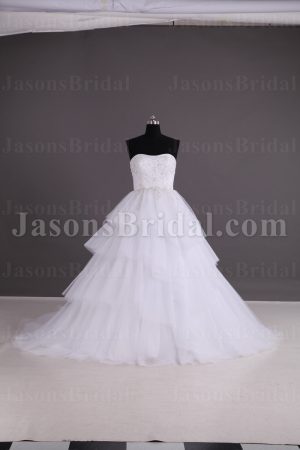 Stunning Ball Gown Sweetheart Embroidered Sweep Train Layered Tulle Satin Wedding Dresses