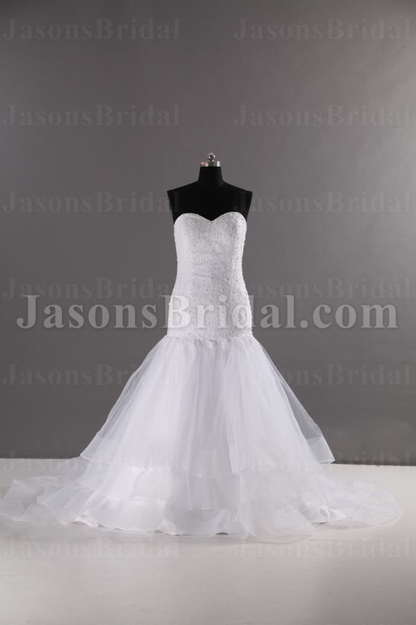 Fit-and-Flare Sweetheart Beaded Allover Lace Appliques Sweep Train Layered Tulle Wedding Dresses