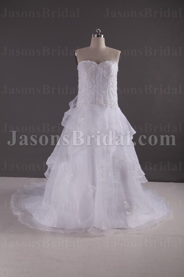 Fit-and-Flare Sweetheart Beaded Embroidered Sweep Train Layered Organza Wedding Dresses