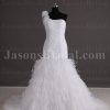 Fit-and-Flare Floral One-shoulder Sweetheart Asymmetrical Ruched Sweep Train Ruffled Tulle Wedding Dresses