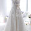 A-line Spaghetti Sweetheart Beaded Appliques Ruched Belt Adorned Flower Sweep Train Tulle Lace over Satin Wedding Dresses