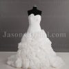 Dramatic Ball Gown Sweetheart Adorned Flowers Asymmetrical Ruched Chapel Train Spiral Wave Organza Wedding Dresses