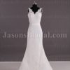 Trumpet Sleeveless Scalloped V-neck Ribbon Low Back Sweep Train Lace over Satin Wedding Dresses