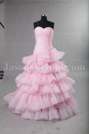 Ball Gown Sweetheart Ruched Asymmetrical Pleated Floor Length Layered Ruffled Organza Wedding Dresses