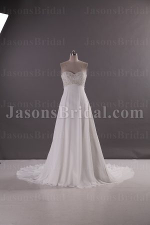 Elegant Empire Sweetheart Beaded Bodice Sweep Train Chiffon Wedding Dresses