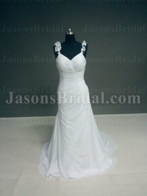 Princess A-line Frilled Straps Sweetheart Beaded Ruched Sweep Train Ruffled Chiffon Wedding Dresses