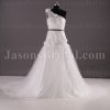 Glamorous Trumpet Floral One-shouder Ribbon Adorned Flowers Appliques Chapel Train Tulle over Satin Wedding Dresses