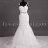 Mermaid Appliqued Spaghetti Sweetheart Jeweled Waistline Sweep Train Lace over Satin Wedding Dresses