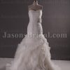 Glamorous Trumpet Sweetheart Ruched Adorned Beaded Flowers Sweep Train Spiral Wave Organza Wedding Dresses